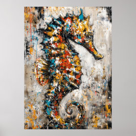 Abstrakte expressionistische Seepferdchen-Malerei Poster