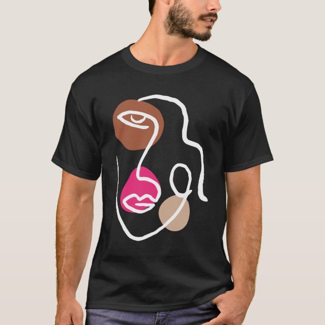 Abstrakte Face Line Art Minimalistisch T-Shirt (Vorderseite)