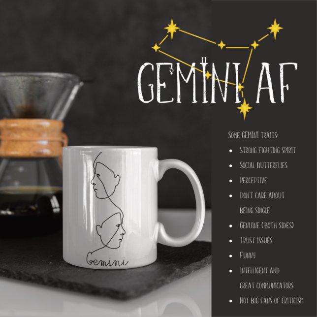 Abstrakte Face Profile Line Art Gemini Zodiac Zeic Tasse (Von Creator hochgeladen)