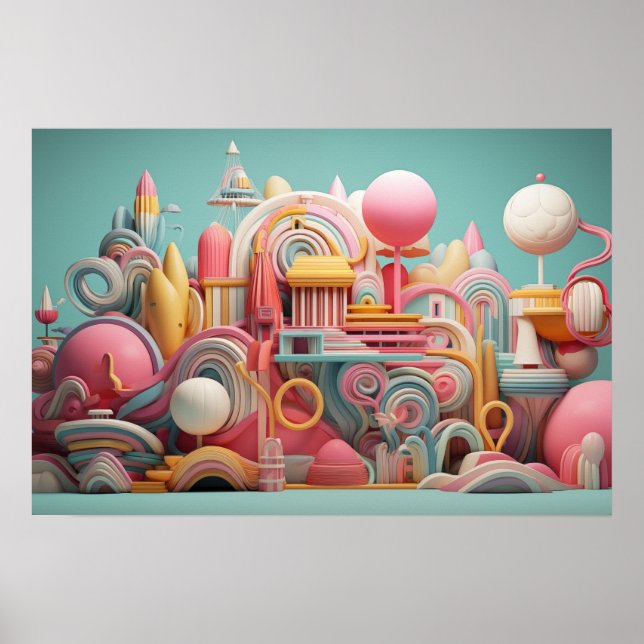 Abstrakte Fantasieformen in Pastellfarben Poster (Vorne)