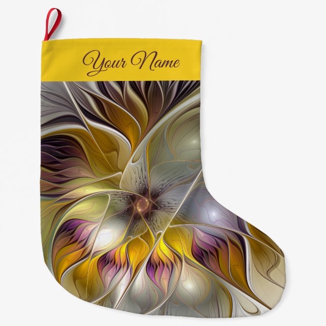 Abstrakte Fantasy Blume Fraktal Name Großer Weihnachtsstrumpf (Vorderseite)