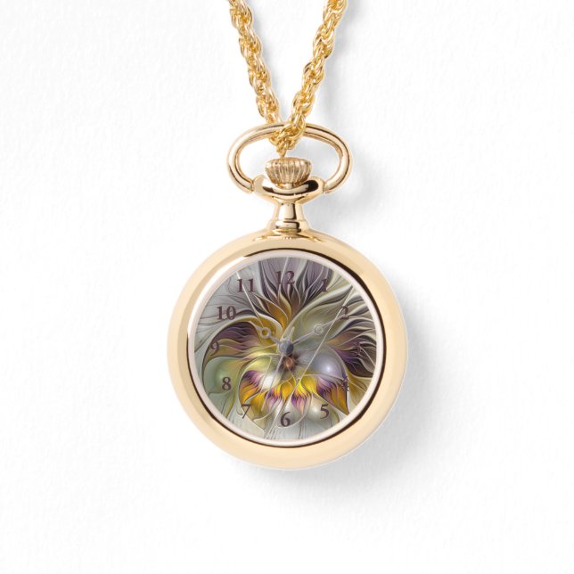 Abstrakte Fantasy-Blume Modernes Fraktal Armbanduhr (Vorderseite)