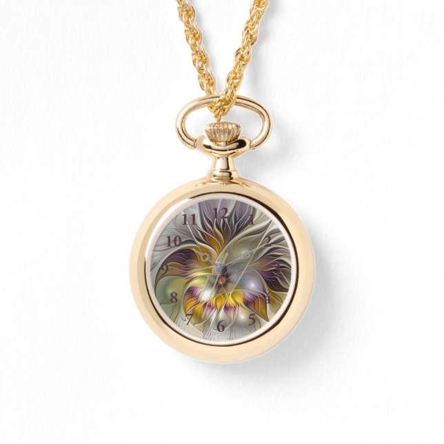 Abstrakte Fantasy-Blume Modernes Fraktal Armbanduhr (Vorderseite)