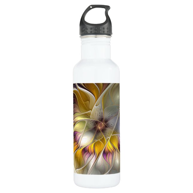 Abstrakte Fantasy-Blume Modernes Fraktal Edelstahlflasche (Vorderseite)
