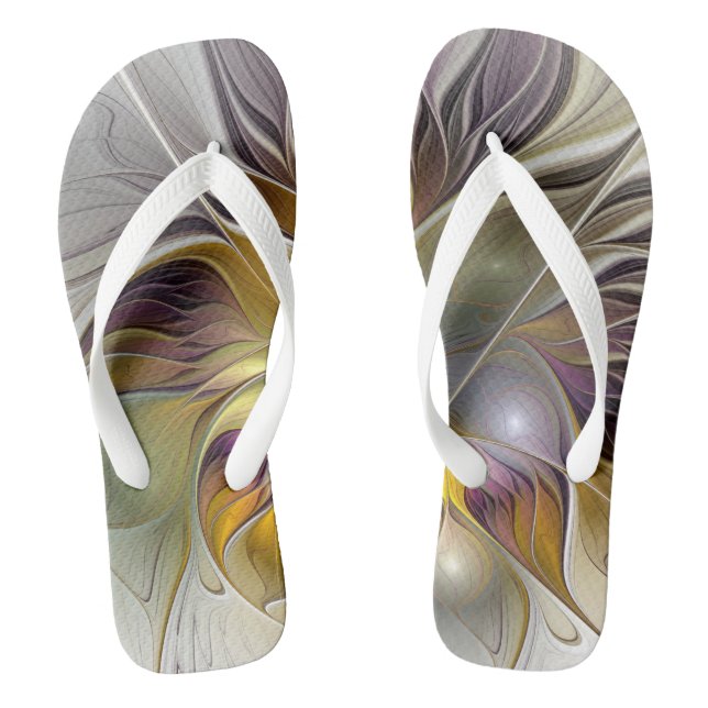Abstrakte Fantasy-Blume Modernes Fraktal Flip Flops (Fußbett)