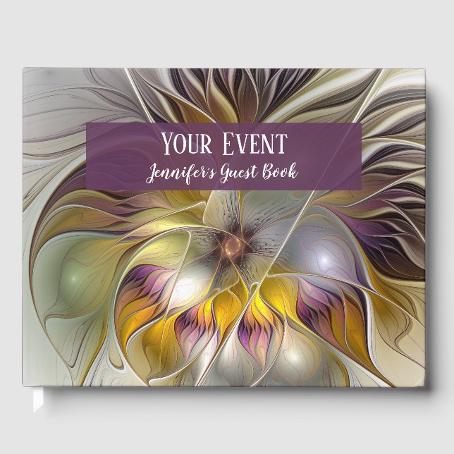 Abstrakte Fantasy-Blume Modernes Fraktal Gästebuch (Vorderseite)