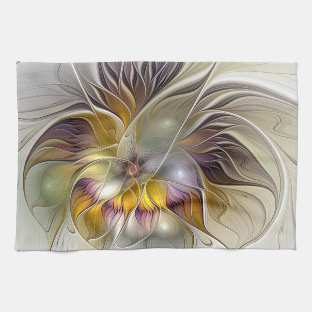Abstrakte Fantasy-Blume Modernes Fraktal Handtuch (Horizontal)