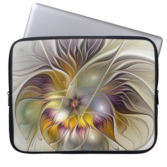 Abstrakte Fantasy-Blume Modernes Fraktal Laptopschutzhülle (Vorderseite)
