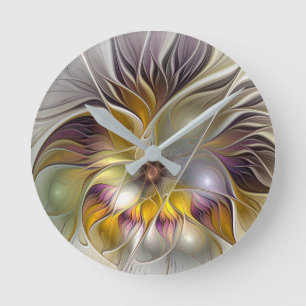 Abstrakte Fantasy-Blume Modernes Fraktal Runde Wanduhr