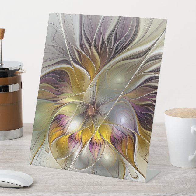 Abstrakte Fantasy-Blume Modernes Fraktal Sockelschild (In Situ)