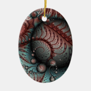 Abstrakte Fantasy-Fraktal-Kugeln Braun Blau Oval Keramik Ornament