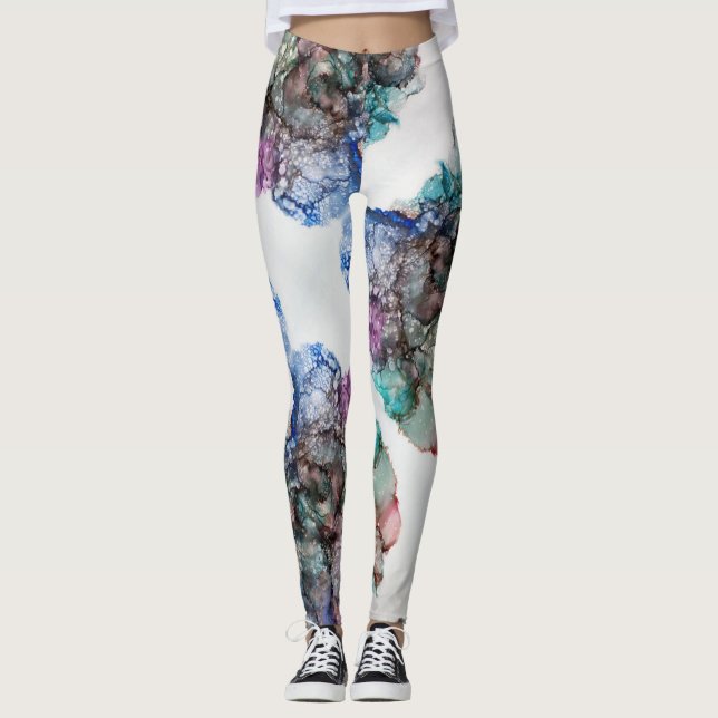 Abstrakte Farbblasen Alkoholtupfer Kunst Leggings (Vorderseite)