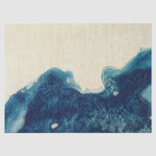 Abstrakte Farbe des blauen Wassers auf Cremedekoup Seidenpapier