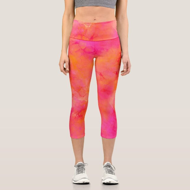 Abstrakte Farbe im Wasser Rosa Farbe Orange Capri Leggings (Vorderseite)