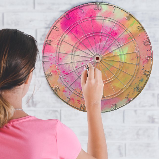 Abstrakte Farbe Rosa Gelbe Lila Schicht Dartscheibe (Abstract Watercolor Pink Yellow Purple Splash Dart Board)