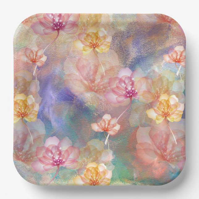 Abstrakte Farbe und Blume Pappteller (Vorderseite)