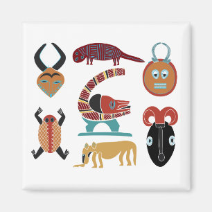 Abstrakte farbenfrohe afrikanische Tiere und Gesic Magnet