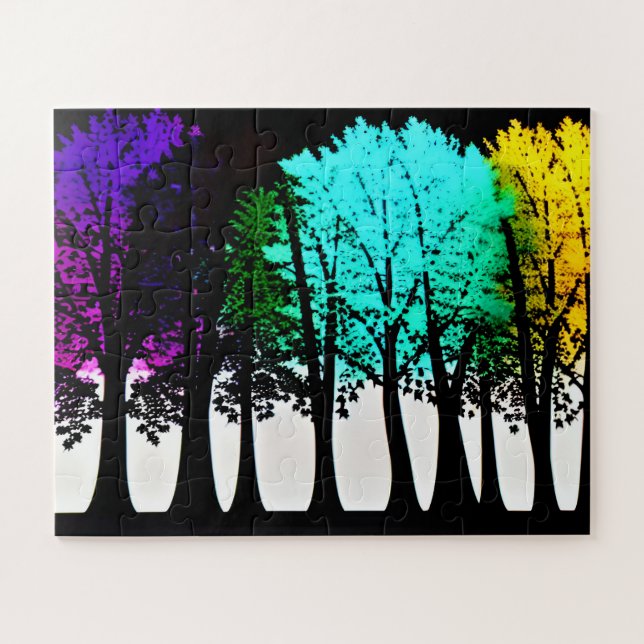 Abstrakte farbenfrohe Blätter auf schwarzen Silhou Puzzle (Horizontal)