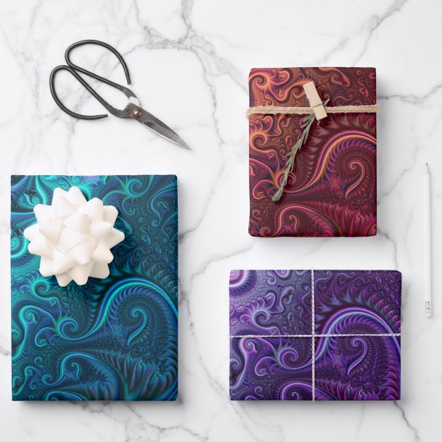 Abstrakte Farbenfrohe Blaue Rote Violette Spirale  Geschenkpapier Set (Vorderseite)