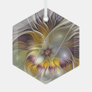Abstrakte farbenfrohe Blume Modernes Fraktal Hexag Ornament Aus Glas