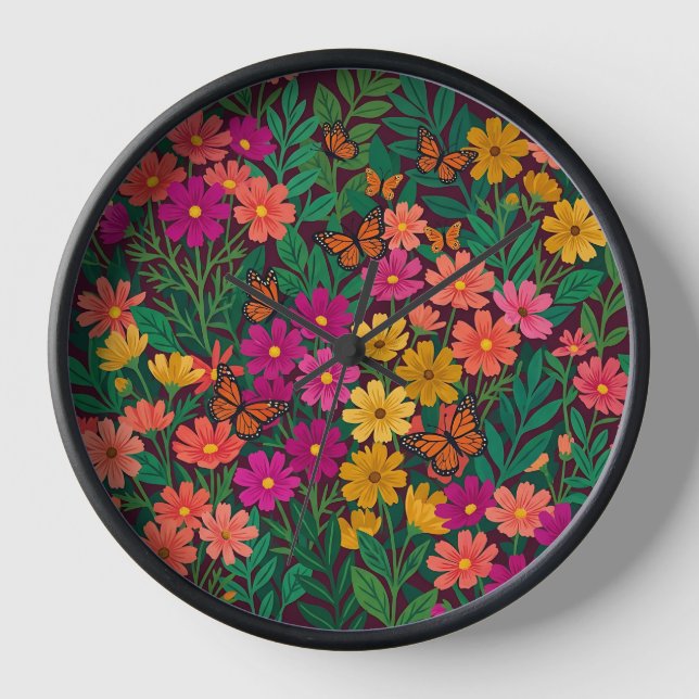 Abstrakte farbenfrohe Boho-Cosmos-Blumen-Kunstuhr Uhr (Vorderseite)