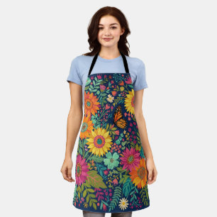 Abstrakte farbenfrohe Boho-Sonnenblumen-Schmetterl Schürze
