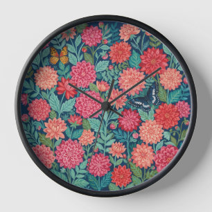 Abstrakte farbenfrohe Dahlien Schmetterlinge Kunst Uhr