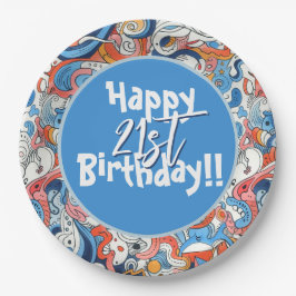 Abstrakte, farbenfrohe Doodles Pappteller