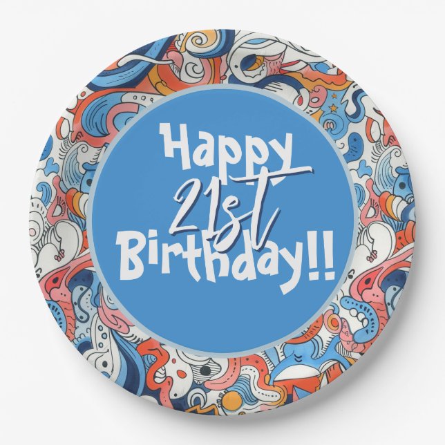 Abstrakte, farbenfrohe Doodles Pappteller (Vorderseite)