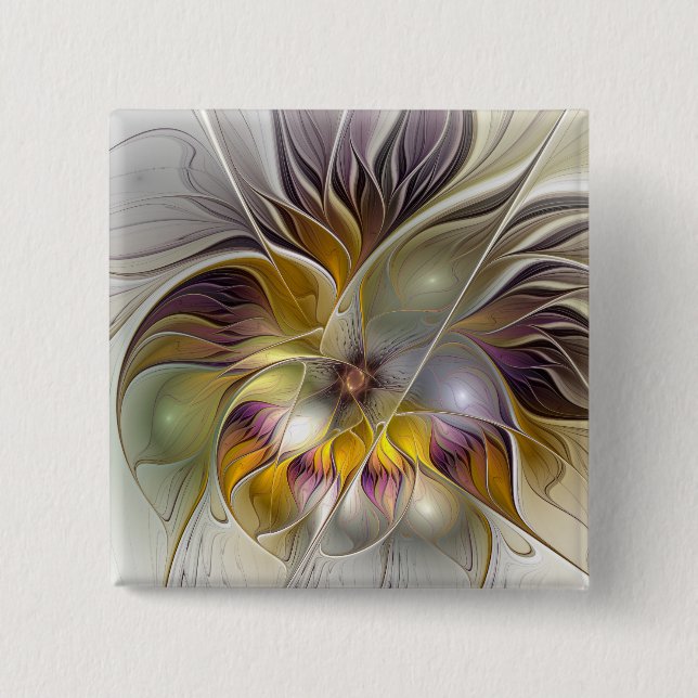 Abstrakte farbenfrohe Fantasy-Blume moderne Frakta Button (Vorderseite)