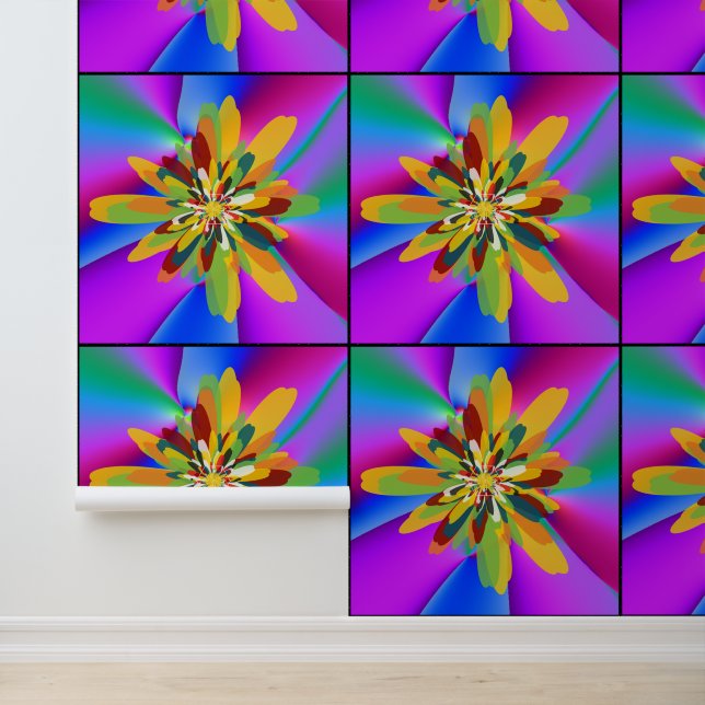 Abstrakte farbenfrohe florale Mandala-Kunst Tapete (Anwendung)