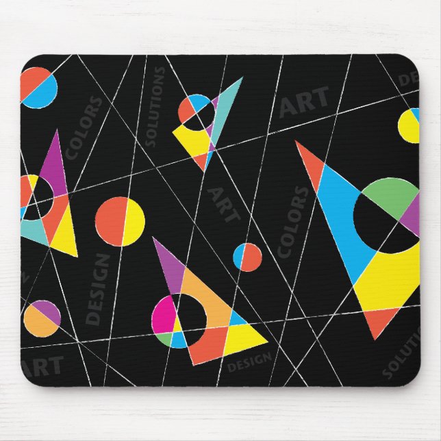 Abstrakte, farbenfrohe Formen auf schwarzem Hinter Mousepad (Vorne)