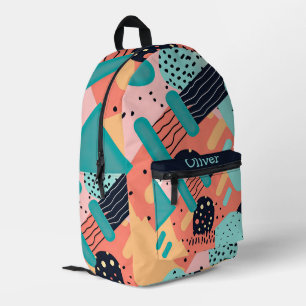Abstrakte, farbenfrohe, funky 80er Jahre Memphis-M Bedruckter Rucksack