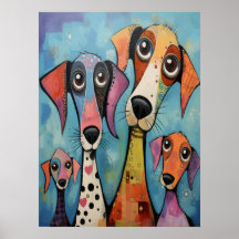 Abstrakte farbenfrohe Hunde-Familie Minimalistisch