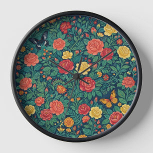 Abstrakte farbenfrohe indische Textil-Rosen-Kunstu Uhr