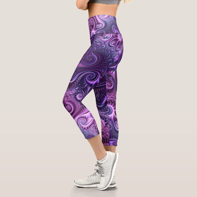 Abstrakte Farbenfrohe Lilac & Violet Spirale Muste Capri Leggings (Links)