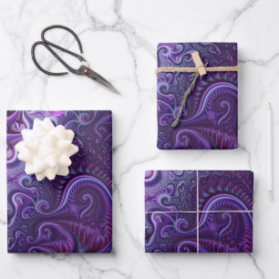 Abstrakte Farbenfrohe Lilac & Violet Spirale Muste Geschenkpapier Set