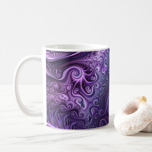 Abstrakte Farbenfrohe Lilac & Violet Spirale Muste Kaffeetasse (Mit Donut)