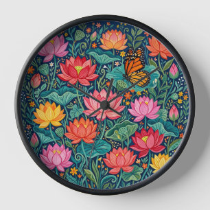 Abstrakte farbenfrohe Lotus-Schmetterling-Kunstuhr Uhr