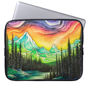 Abstrakte farbenfrohe Nordlichter-Illustration Laptopschutzhülle
