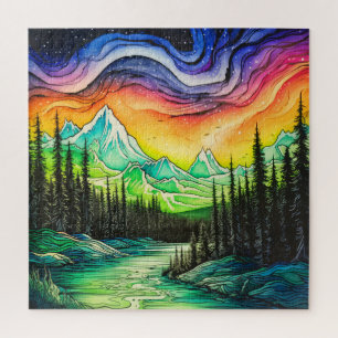 Abstrakte farbenfrohe Nordlichter-Illustration Puzzle