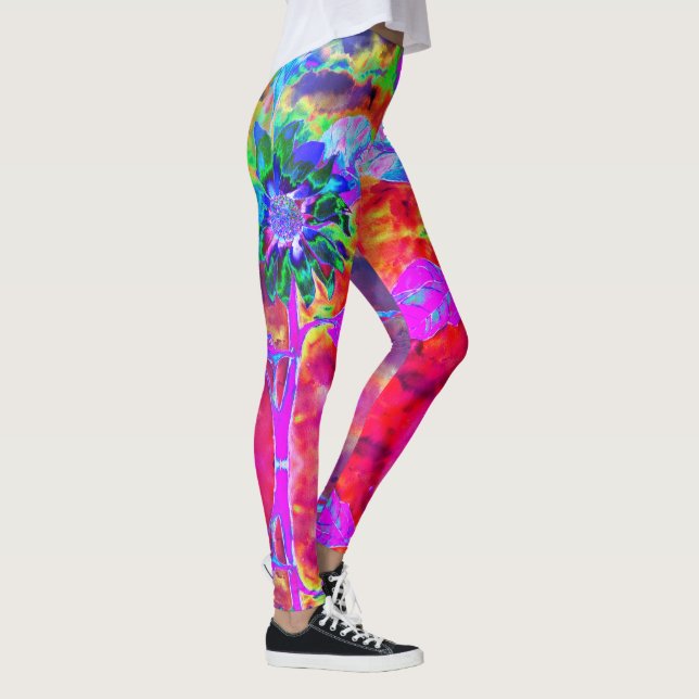 Abstrakte, farbenfrohe psychedelische Chakra-Sonne Leggings (Rechts)