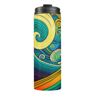 Abstrakte farbenfrohe Retro-70er-Jahre-Hippie-Well Thermosbecher