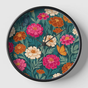 Abstrakte farbenfrohe Ringelblumen-Schmetterlings- Uhr
