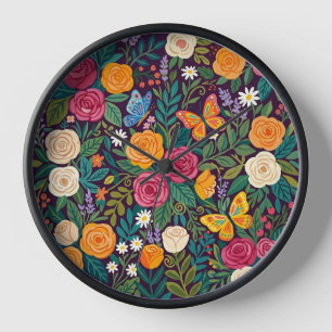 Abstrakte farbenfrohe Rosen Schmetterlinge Kunst U Uhr