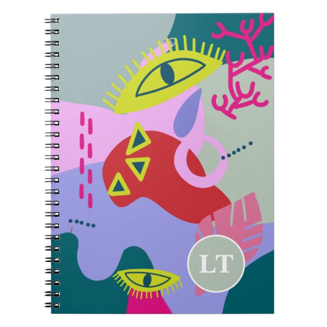 Abstrakte, farbenfrohe, rote Augen, trendy Monogra Notizblock (Vorderseite)