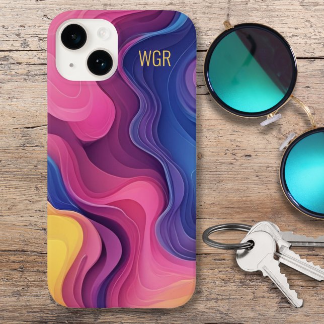 Abstrakte farbenfrohe Wirbel-Monogramm  Case-Mate iPhone Hülle (Von Creator hochgeladen)