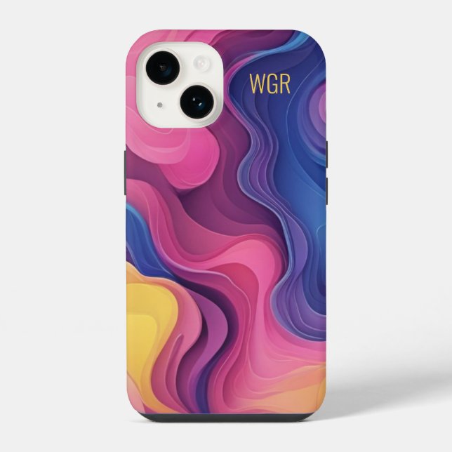 Abstrakte farbenfrohe Wirbel-Monogramm  iPhone Hülle (Rückseite)