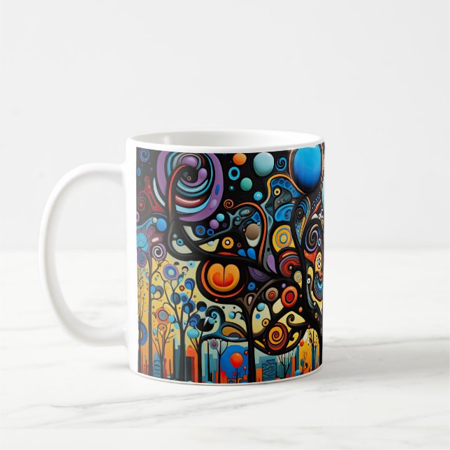 Abstrakte Farbenfrohe, wirbelnde Baumlandschaft Kaffeetasse (Links)