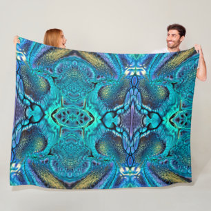 Abstrakte Farbexplosion Aqua Blue Gold Fleecedecke
